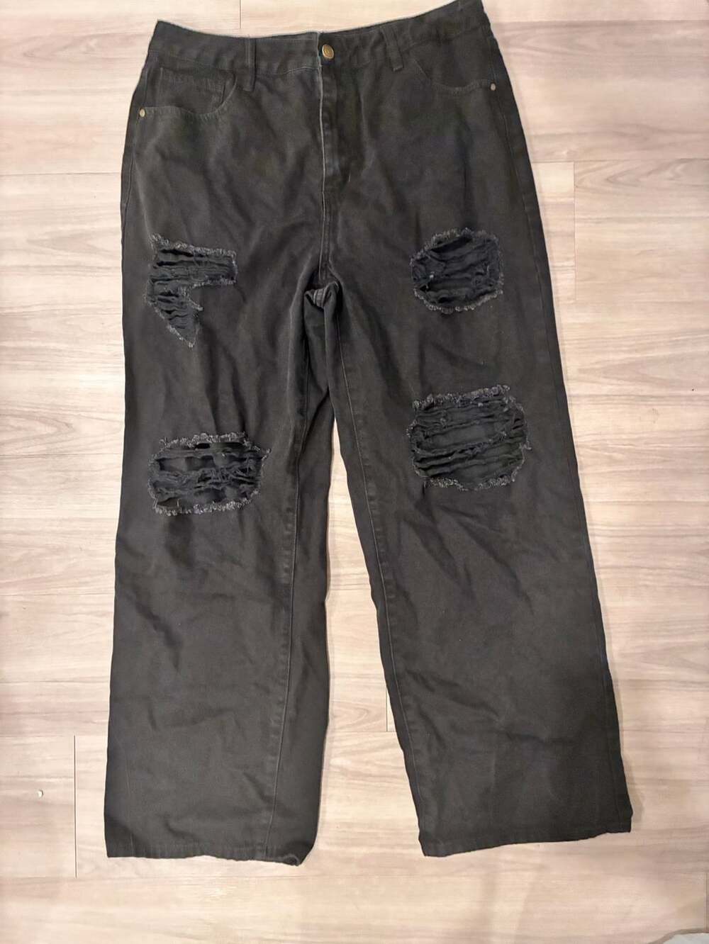 Fashion Nova Distressed Ripped Black Baggy Jeans